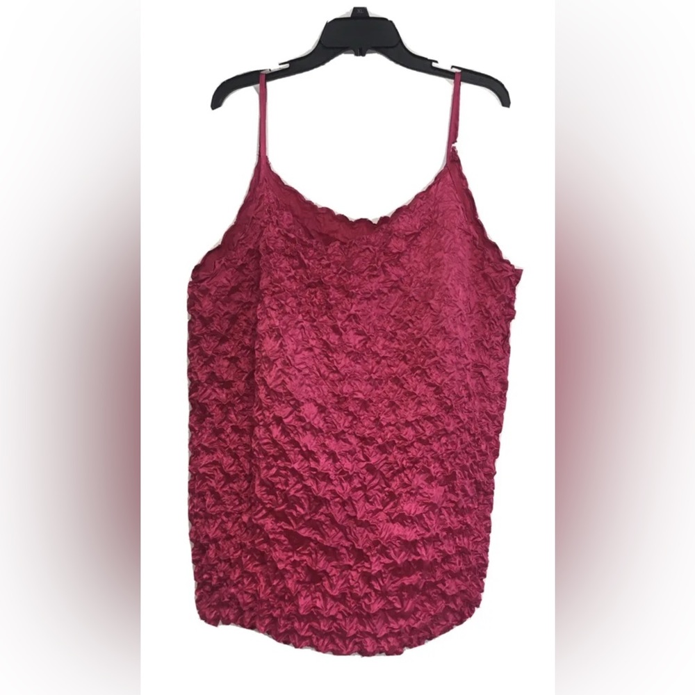 Hot Pink tank top cami crinkle stretch adjustable strap One size Y2K popcorn top